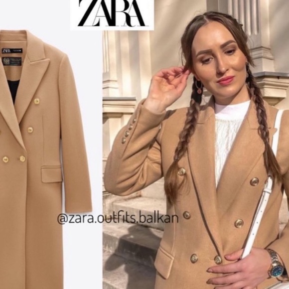Zara Wool Blend Double Breasted Fitted Coat in Camel Medium NWT - Picture 11 of 16